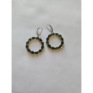 JTV Chrome Diopside White Topaz Earrings 11ct Rhodium over Silver Dangle Circle